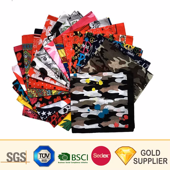 100% 코튼 스퀘어 심리스 넥 튜브 멀티 반다나